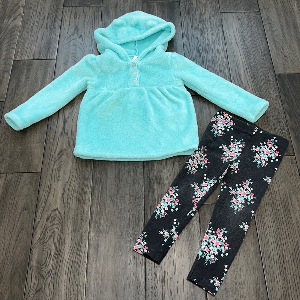 Carter’s girl fleece hooded ear sweater with matching floral leggings